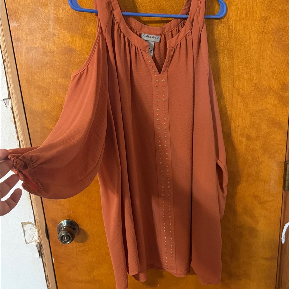 Catherines Rust Orange Cold-Shoulder Stud Detail Tunic